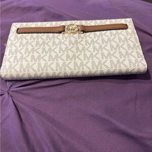 Michael Kors Cream and Brown Clutch